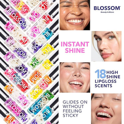 Blossom Roll on Lip Gloss, Scented Clear High Shine Moisturizing Lip Oil, Non Sticky, Infused with Real Flowers, Made in USA, 0.2oz, Watermelon