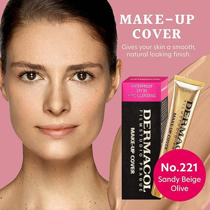 Dermacol - Mini Full Coverage Foundation 13g, Liquid Makeup Matte Foundation with SPF 30, Waterproof Foundation for Oily Skin, Acne, & Under Eye Bags, Long-Lasting Makeup Products Shade- 221