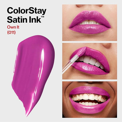 Revlon ColorStay Satin Ink Liquid Lipstick, Longwear Rich Lip Colors, Formulated with Black Currant Seed Oil, 011 Own It, 0.17 fl oz