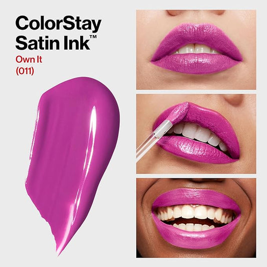 Revlon ColorStay Satin Ink Liquid Lipstick, Longwear Rich Lip Colors, Formulated with Black Currant Seed Oil, 011 Own It, 0.17 fl oz