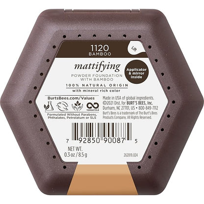 Burt’s Bees 100% Natural Origin Mattifying Powder Foundation, Bamboo, 0.3 Ounce, Packaging May Vary