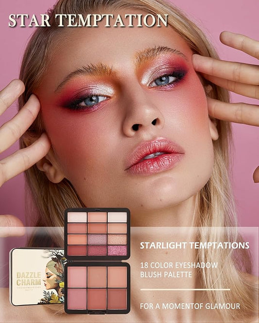 Glitter Matte Eyeshadow Blush Palette-18 Colors Multiuse Makeup Palette for Eye Cheeks,Long-lasting Waterproof Matte Shimmer Colored Portable Makeup,Mother's Day Makeup Gift Set for Women-02