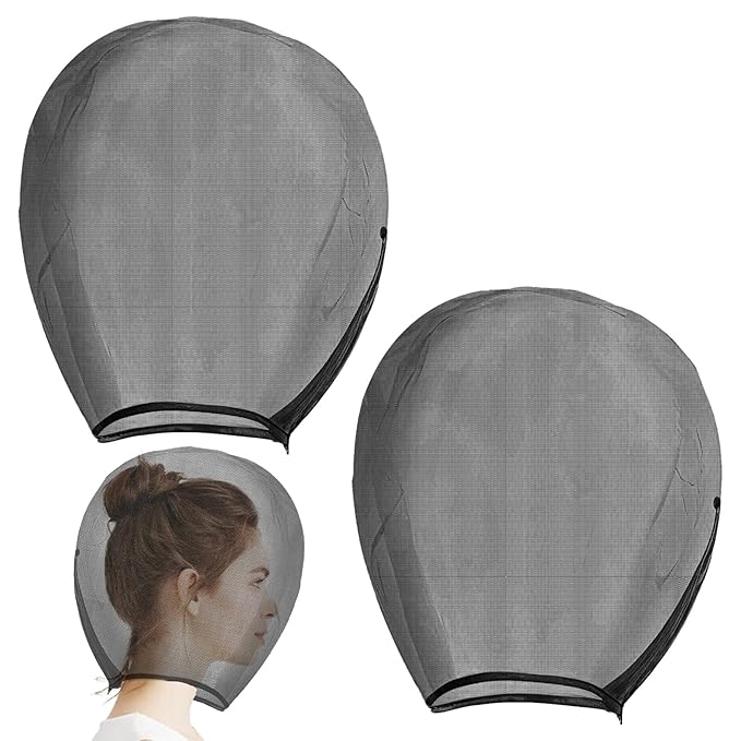 2 Pack Makeup Protector Hood for Face, Protects Hair and Make Up While Getting Dressed, Chiffon Makeup Hood Zipper Closure Face Cover for Women Beauty Weddings Black