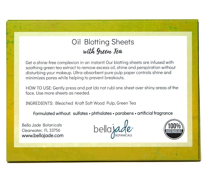 Oil Blotting Paper Sheets – Instantly Absorbs Excess Oil and Shine from Face without Smudging Makeup – Large size, 200 Tissues … (green tea)