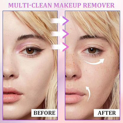Deep Cleansing Gentle Makeup Remover Cleansing Water Kit with Soft Makeup Remover Cotton Pads for All Skin Types,Hydrating Facial Cleanser Make Up Micellar Remover Liquid for Women and Men