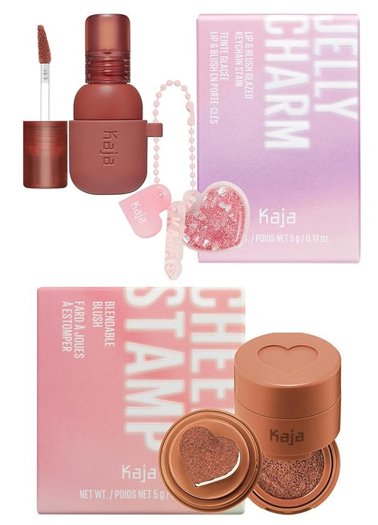 Kaja Lip & Blush Glazed Keychain Stain - Jelly Charm 05 Peach Fizz + Blush - Cheeky Stamp 07 Spicy, 0.17 Oz Bundle