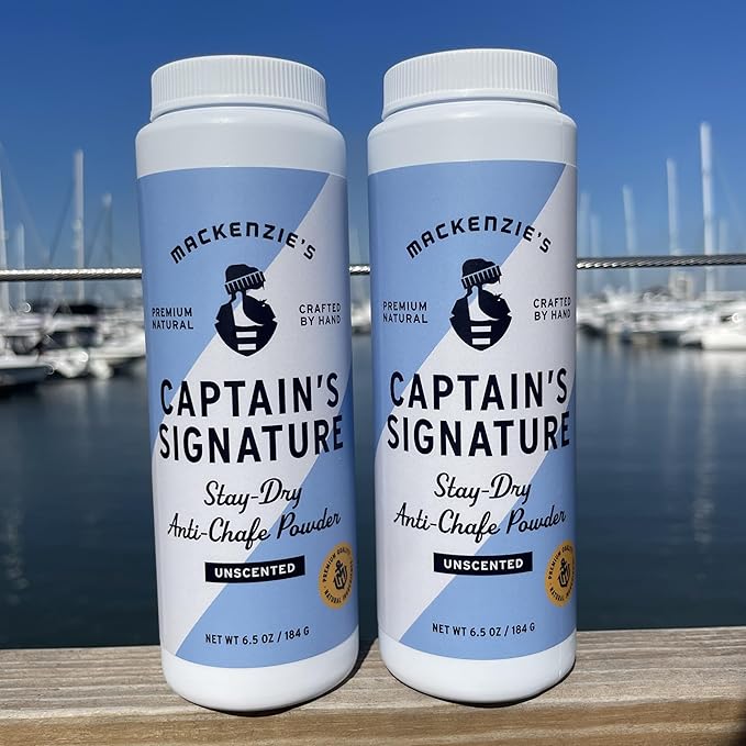 MacKenzie's Captain's Signature Stay-Dry Anti-Chafe Powder - Gifts for Fisherman - Gifts for Men - Calamine - Aloe Vera - All Natural - Talc Free Formula - 6.5 OZ