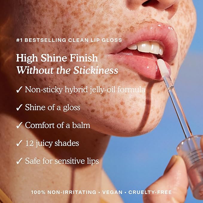 Tower 28 ShineOn Lip Jelly, MAGIC, Non-Sticky, Hydrating Vegan Lip Gloss in Clear with Gold Shimmer, Moisturizing Apricot and Raspberry Seed Oil, Clean, Cruelty Free