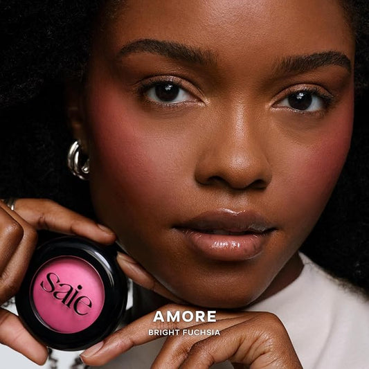 Saie SuperSuede Baked Blush - Talc-Free Powder Blush for All Day Wear - Enriched with Plant-Derived Squalane + Glycerin to Help Moisturize Dry Skin - Amore (.01 Ounce)