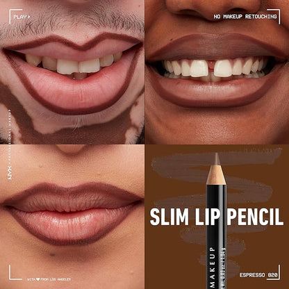 NYX Line Loud Lip Liner Longwear Pigmented Lip Pencil with Jojoba Oil & Vitamin E - Total Baller & Slim Lip Pencil Long-Lasting Creamy Lip Liner - Espresso