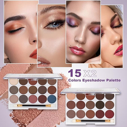 Women Full Kit Make up Kit Makeup Sets Women Includes Eyeshadow Palette Lip Gloss Liquid Lipstick Make up Sponge Brushes Eyebrow Concealer With Makeup Bag
