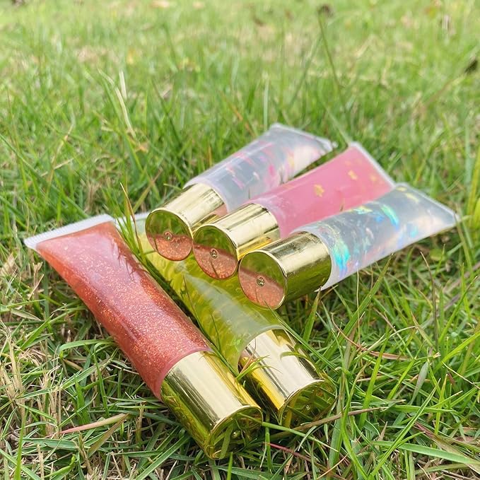 50Pcs 15 ml Lip Gloss Squeeze Tubes, Lip Gloss Containers Empty, Refillable Soft Clear Tubes for DIY Lipgloss Balm Cosmetic (Gold Cap)