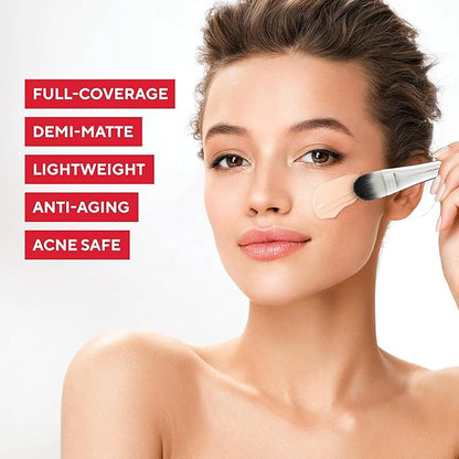 Mirabella Invincible For All HD Liquid Foundation - Anti-Aging Full Coverage Liquid Face Makeup - Moisturizing, Hydrating & Lightweight Foundation for All Skin Types (Medium M130)