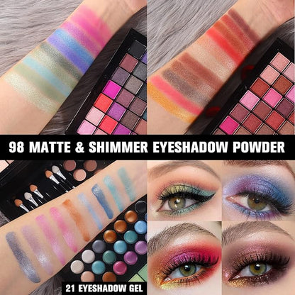 177 Colors Professional Makeup Kit for Women Girls Full Kit Gift Set with Mirror All in One Make up Palette Included Eyeshadow Powder Eye Shadow Gel Lip Gloss Concealer Eyebrow Powder Blush Brushes