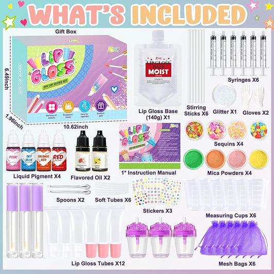 Lip Gloss Making Kit, JCOOS 66PCS Lipgloss Sets for Girls, Women, Kids Lip Gloss Kit, Fun Diy Lipgloss Making Kit for Beginner, Moisturize Lip Oil Base Tubes, Lip Gloss Set for Teens, Tween Girl Gifts