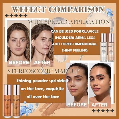 Body Shimmer Oil Set,Waterproof Body Glitter Oil for Face & Body,High Glossy Long Lasting Moisturizing Body Luminizer Glow,Multi-purpose Body Glitter Oil Liquid Illuminator Highlighter（4 Pcs）
