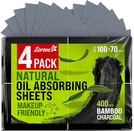 Natural Oil Blotting Sheets for Face with Bamboo Charcoal - 4pk/400 Makeup Friendly Oil Absorbing Sheets for Face - Blotting Papers for Oily Skin