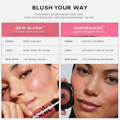 Saie SuperSuede Baked Blush - Talc-Free Powder Blush for All Day Wear - Enriched with Plant-Derived Squalane + Glycerin to Help Moisturize Dry Skin - Ciao (.01 Ounce)