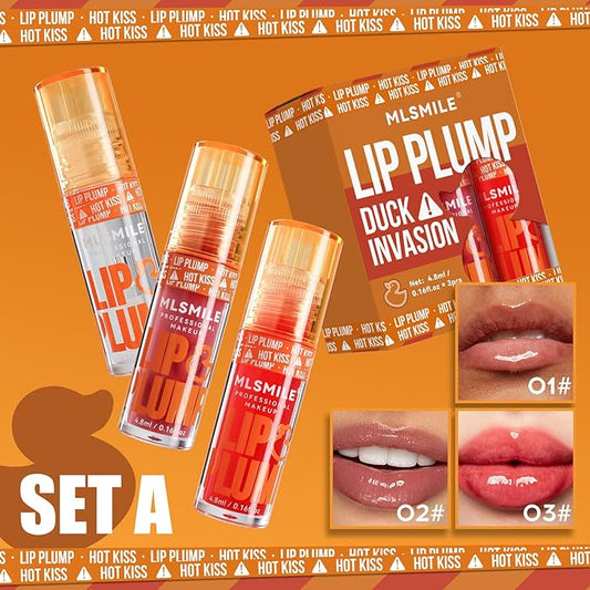 3 Colors Duck Lip Plumper Gloss, Korean Glitter Gloss for Fuller Lips | Hydrating, Non-Sticky Tinted Lip Balm Set (Set A)