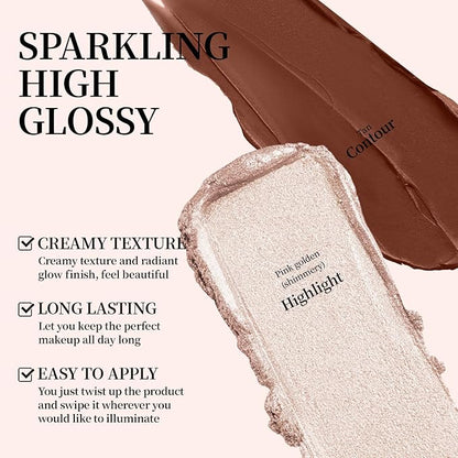 Duo Eye Highlighter & Face Concealer Pencil 2 in 1 Cream Brow Brightener Contour Cone Tip Pen Shimmer Inner Corner Eye Luminizers Creamy Matte Bronzer Cosmetics Stick for Eye Face Makeup
