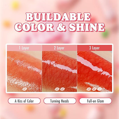 Peach C Jelly Beam Tint - Long Lasting Korean Lip Tint Stain Plumping Jelly Lip Gloss - Lightweight, Moisturizing & Buildable Lip Makeup Jelly Tint Blush with Vitamin E (Energy Pop, 0.07 oz)
