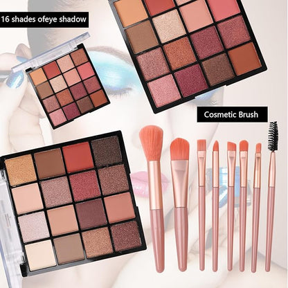Makeup Kit All-in-one Makeup Gift Set for Women Full Kit,including travel makeup bag, makeup brush set, eyeshadow palette, lip gloss, foundation, highlighter, mascara, eyeliner, eyebrow pencil(BLACK)