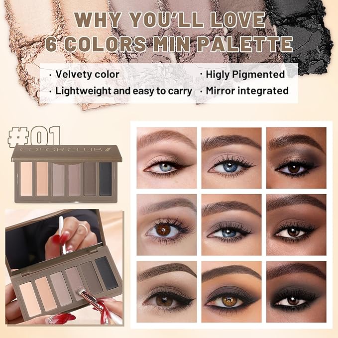 Makeup Kit for Women Full Kit All In One Make up Gift Set for Teens Girls Including 6 Colors Mini Naked Eyeshadow Palette, Cream-To-Powder Matte Face Blush, Waterproof Eyeliner, 2PCS Brushes 01