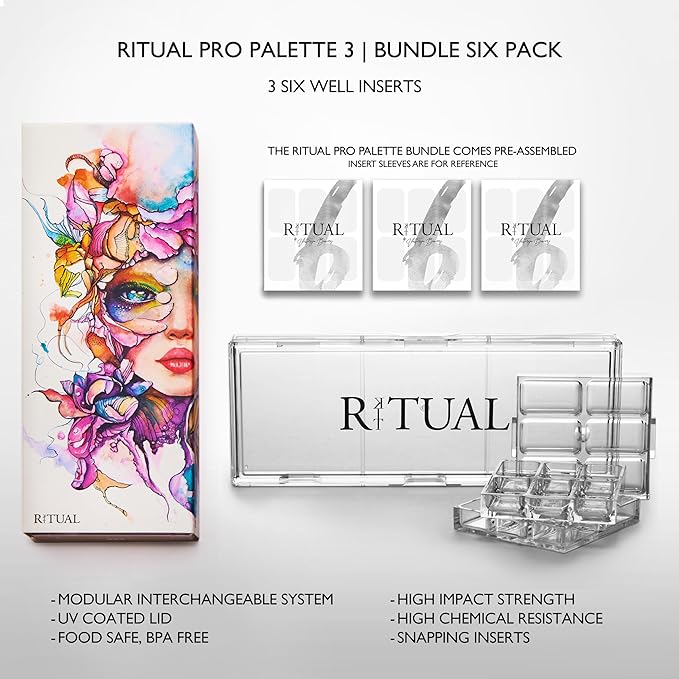 Empty Makeup Palette | 18 Wells | Modular Interchangeable Depotting System | Ritual Pro Palette 3 | 6 Well Bundle, Lipstick, Creams, Alcohol based makeup and paint, watercolor, Gouache, Acrylic paint