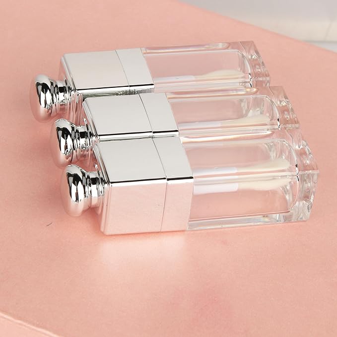 COSIDEA 18PCS Empty 8ML Square clear Lip Gloss Tube Silver big doe foot wand lipgloss tubes for Lip oil tint bottles container