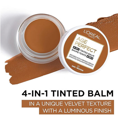 L'Oreal Paris Age Perfect 4-in-1 Tinted Face Balm Foundation with Firming Serum, Deep 10, 0.61 Ounce