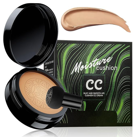 Mushroom Head Air Cushion CC Cream Foundation- Brightening Color Changing Foundation for Older Women, Moisturizing Full Coverage Self Adjusting Concealer Long-Lasting, Natural Finish (Medium Deep)