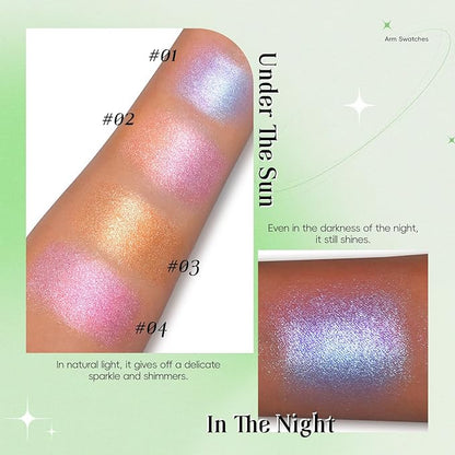 Face Highlighter Palette, Lunar Glow Highlighter Powder Makeup, Chameleon Glitter Shimmer Body Cheek Eye Highlighter, Multichrome Sparkle Holographic Color Shifting Silky Creamy Illuminator#01