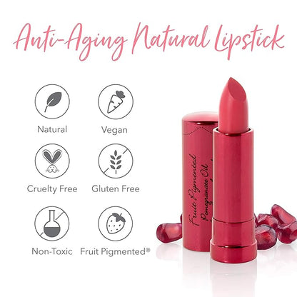 100% PURE Pomegranate Oil Anti-Aging Lipstick Long Lasting, Vibrant Makeup - Moisturizing Cocoa Butter Satin Finish - Vegan Fruit Pigmented Primrose Color (Pink) - 0.15 oz