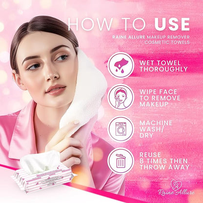 Makeup Remover Cosmetic Towels, Reusable (25 Count, 200 Uses) and Disposable Face Towel, Machine Washable, Ultra Soft, Removes All Types of Makeup, Specifically Made for Face and Body