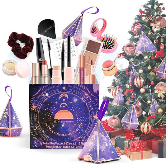 Color Nymph Make up Kit Mystery Boxes, 12PCS Makeup Kits For Christmas Tree Decors, Xmas Gift Makeup Set For Teens Girls Cosmetic Sets Blind Box Includ Eyeshadows Lipstick Mascara Tools etc - Purple