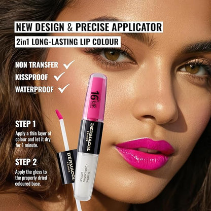 Dermacol NEW 16-Hour Lip Colour, Highly Pigmented Glossy Lip Stain, Two-Phase Lip Plumper Gloss, Kissproof Lip Makeup Products with Matte and Glitter Finish, n. 18