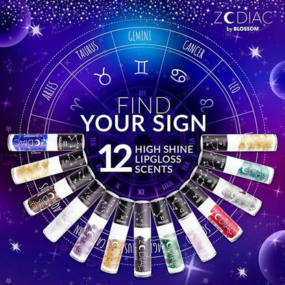 Blossom Lip Gloss Zodiac Sign Vanilla Scented Roll-On Lip Gloss, Moisturizing + Hydrating with Zodiac Crystals, Made in USA, 0.20oz, Gemini