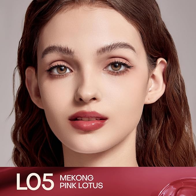 Mistine Lip Gloss Thai latte Long Lasting Lip Glaze Non-sticky Lip Tint Gloss with 1% Peptide Glossy Finish L05 Mekong Pink Lotus 0.1 fl oz 1 Count