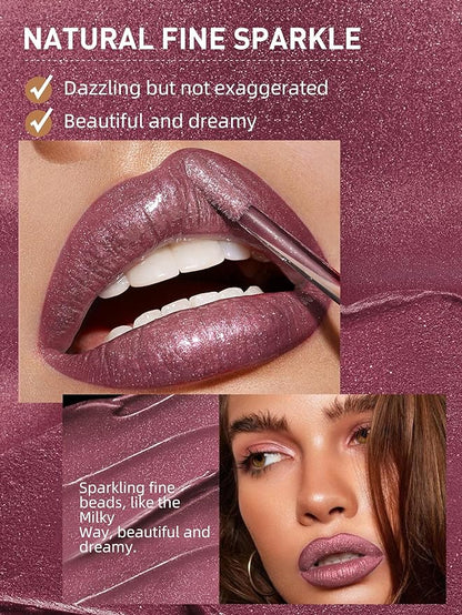 Glitter Liquid Lip Gloss, Matte Metallic Diamond Shimmer Lipstick Lip Gloss, Waterproof Long Lasting Bold Nonstick Moisturizing Shimmer Lip Glaze Makeup, for Women and Girls (#01)