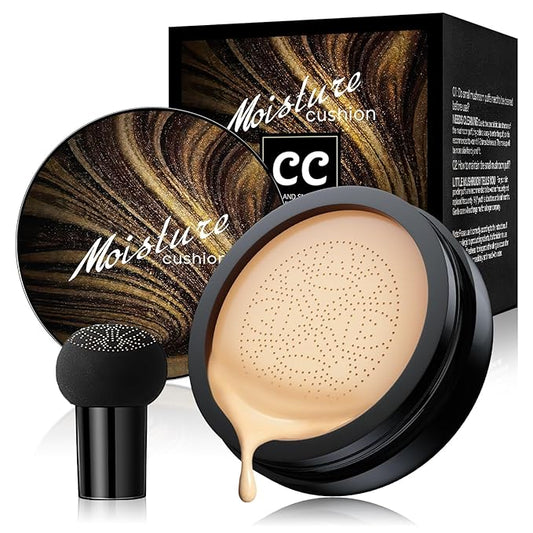 Mushroom Head Air Cushion CC Cream Foundation Gold Packaging Moisturizing Long Lasting Matte Concealer Light Weight Smoothly Makeup Base Liquid Foundation (Natural, 3.21 Ounce (Pack of 1))