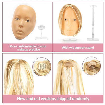 3D Makeup Practice Face – Realistic Makeup Mannequin Face with Human Hair, Ideal for Beginners & Enthusiasts to Improve Skills