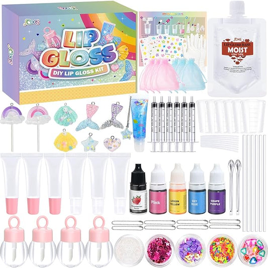Jcoos Lip Gloss Making Kit - 73PCS Keychain DIY Lip Gloss, Shimmery Moisturizing Lip Glaze Handmade Set, Fun Craft Kit for Beginner, Women, Kids, Tween, Preteen, Teens Girl Gifts Trendy Stuff