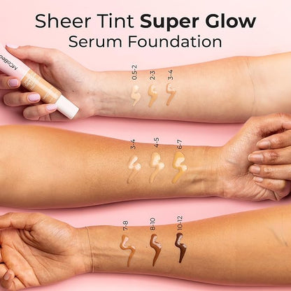 MCoBeauty Super Glow Sheer TINT Serum Foundation 7-8, Ultra-Invisible, Skin Perfecting, Lightweight, with Kiwi Fruit Extract and Shea Butter, Vegan, Cruelty Free Cosmetics