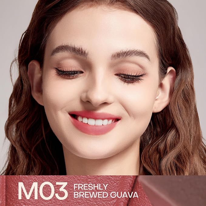 Mistine Cream Lip Gloss Thai latte Long Lasting Lip Gloss Non-sticky Silk Smooth Mist Matte Finish Lip Tint Gloss M03 Freshly Brewed Guava 0.1 fl oz 1 Count