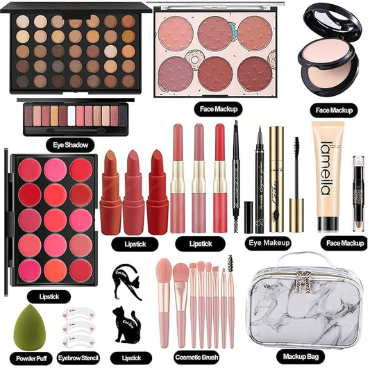 M All In One Makeup Kit, Makeup Kit for Women Full Kit,Multipurpose Women's Cosmetics Set,Beginners and Professionals Alike,Easy to Carry(DLS-White)
