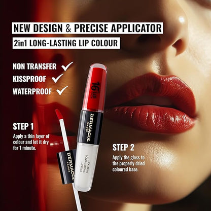 Dermacol NEW 16-Hour Lip Colour, Highly Pigmented Glossy Lip Stain, Two-Phase Lip Plumper Gloss, Kissproof Lip Makeup Products with Matte and Glitter Finish, n.4