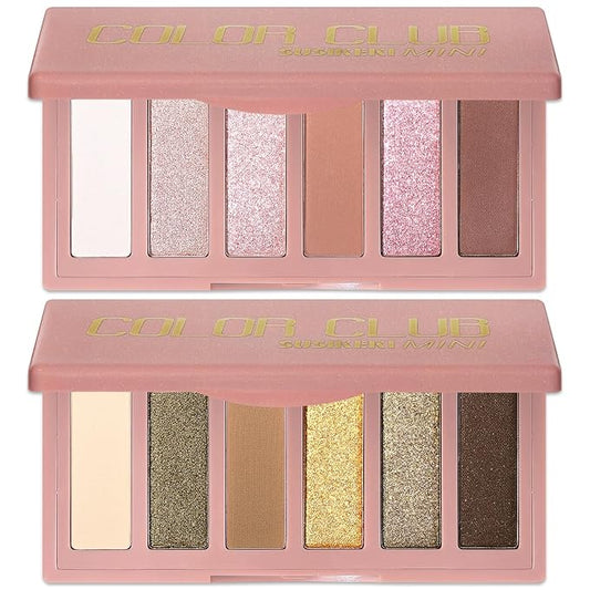2PCS 6 Colors Mini Naked Eyeshadow Palette Makeup Set Neutral Nude Eye Shadow Blush-colored & Olive-colored Matte Shimmer Make Up Pallet with Mirror Highly Pigmented Travel Size Gift Kit