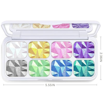 8 Colors Face Highlighter Makeup Palette Diamond Glitter iluminadores de maquillaje, Intense-Color Chameleon Eyeshadow Rainbow Shimmer Highlighter Metallic Contour Bronzer Palette