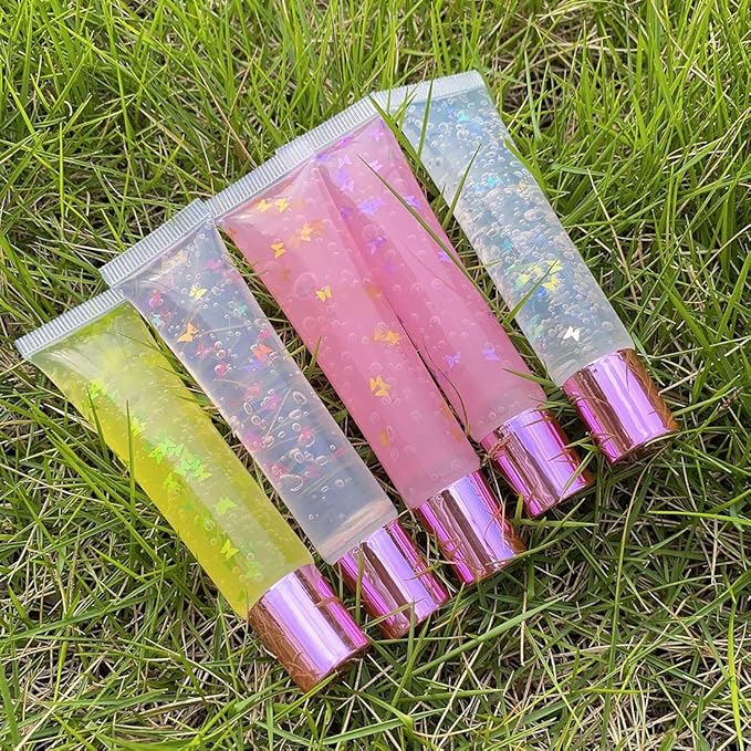 50Pcs 15ml Lip Gloss Squeeze Tubes, Pink Purple Lip Gloss Containers Empty, Refillable Soft Clear Tubes for DIY Lipgloss Balm Cosmetic (Pink Purple)