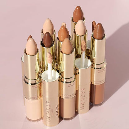 Wander Beauty Dualist Matte and Illuminating Concealer Makeup - Rich - Dual-Ended Matte Concealer Stick + Liquid Concealer - Full Coverage Concealer Brightens, Firms & Hydrates Under Eyes - 0.28 fl oz